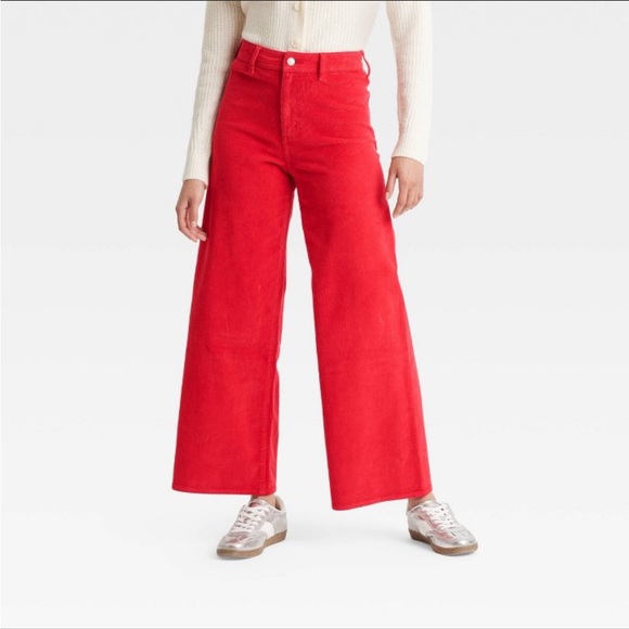 Women’s red high-rise corduroy wide leg ankle jeans from target. Size 14. - Picture 2 of 5